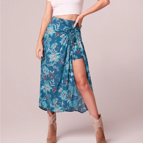 Band of the free CELENE TEAL FLORAL LAYERED MIDI SKIRT - Picture 7 of 11